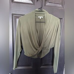 Charlotte Russe long sleeve halter top- olive green